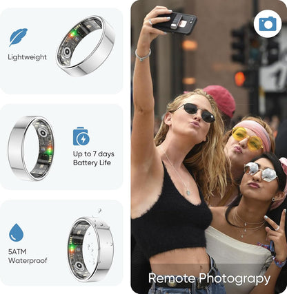 R10 Temperature Smart Fitness Ring, 5ATM Waterproof Durable Fitness Tracker for Women & Men