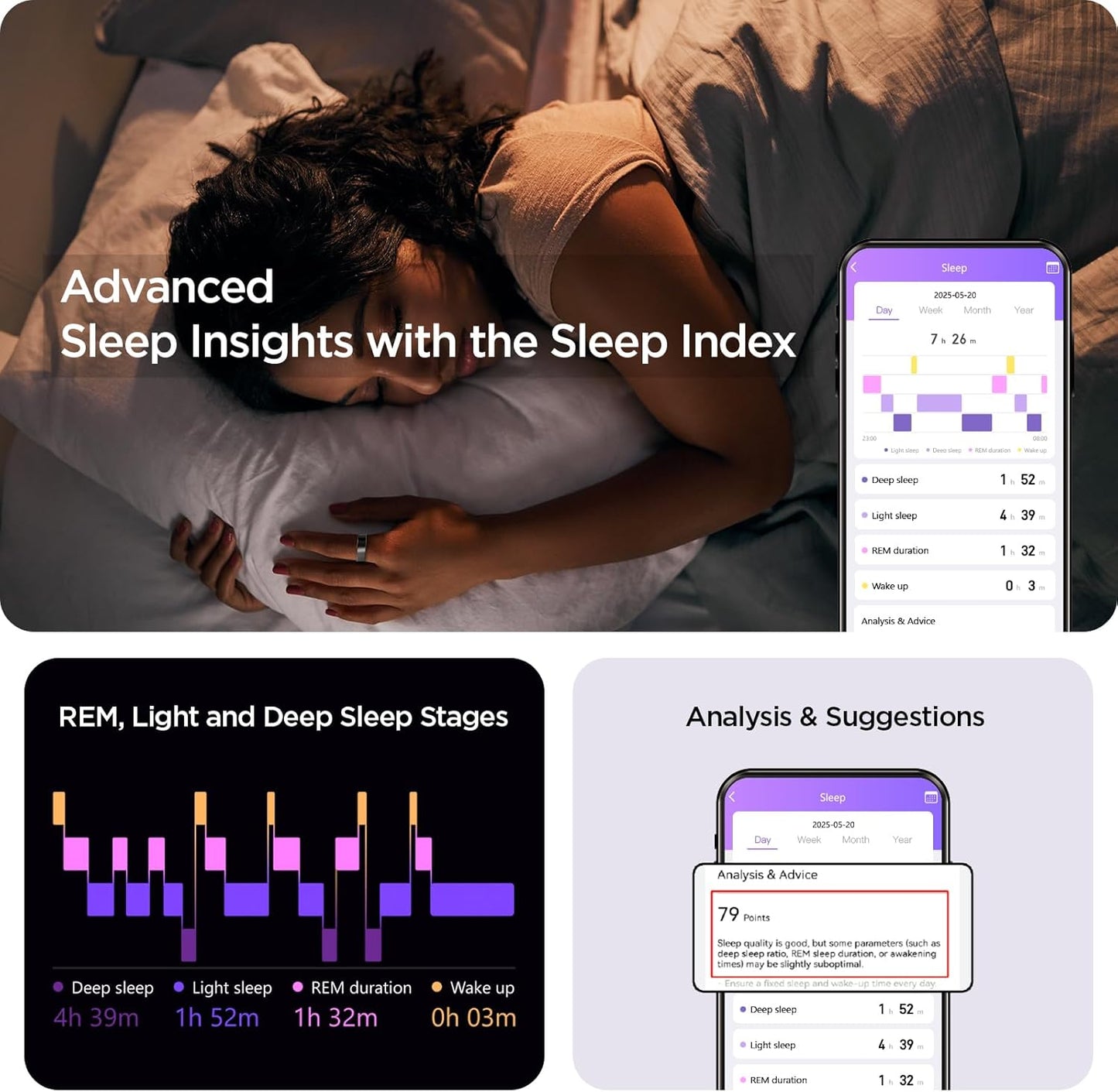 R10 Temperature Smart Fitness Ring, 5ATM Waterproof Durable Fitness Tracker for Women & Men