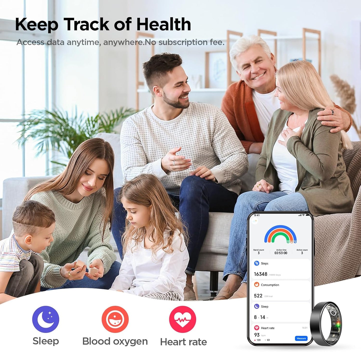 R10 Temperature Smart Fitness Ring, 5ATM Waterproof Durable Fitness Tracker for Women & Men