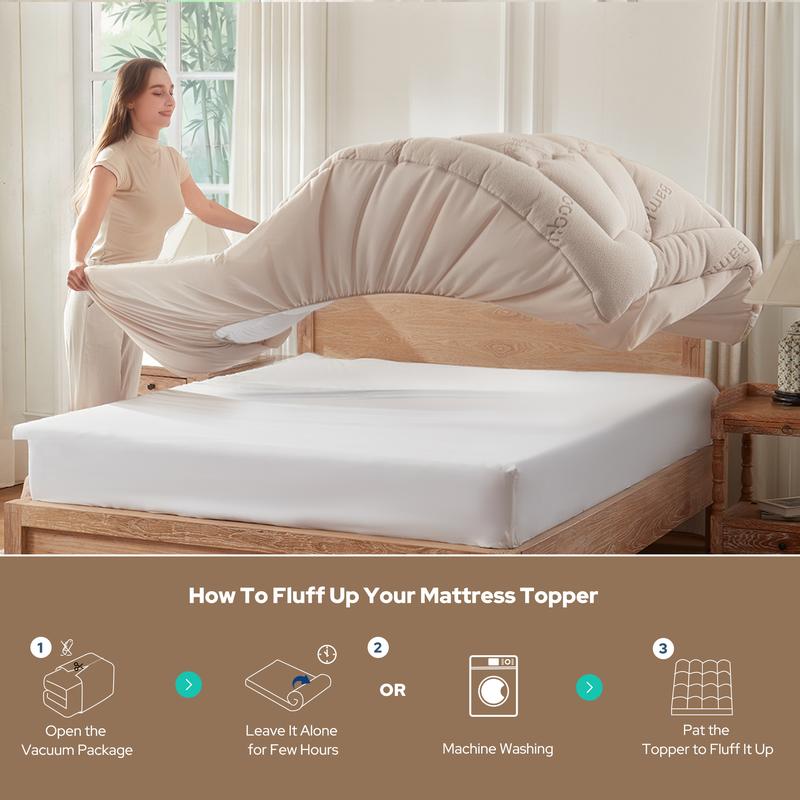 Thicken Bedding Fitted Sheet, Fluffy Pillow Top Pad,Cooling Comfortable Mattress Cover